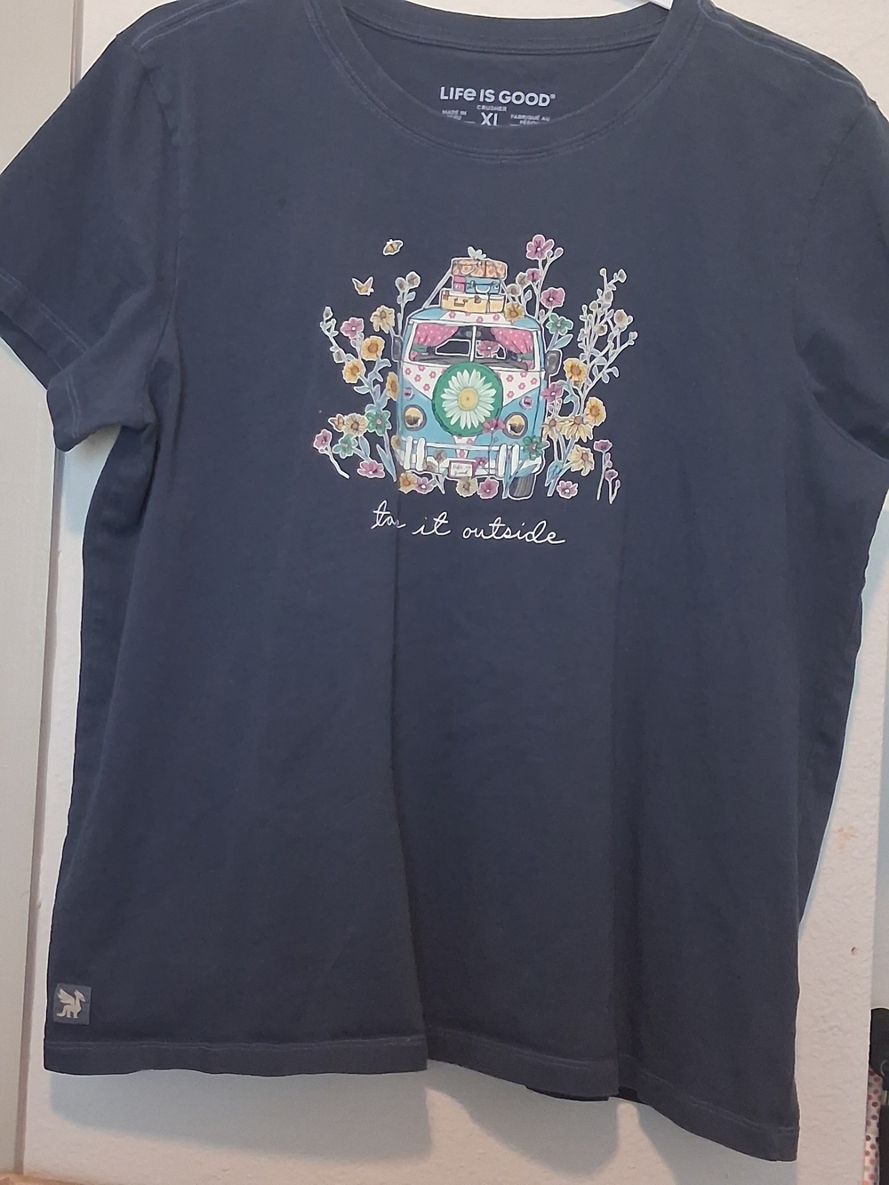 Life Is Good Navy Womens Short-Sleeve Tee Van Camper Graphic XL Take It Outside